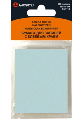 Бумага для заметок с клеевым краем 38*51 мм, 100 л, голубая пастель Lamark SN1110-BL