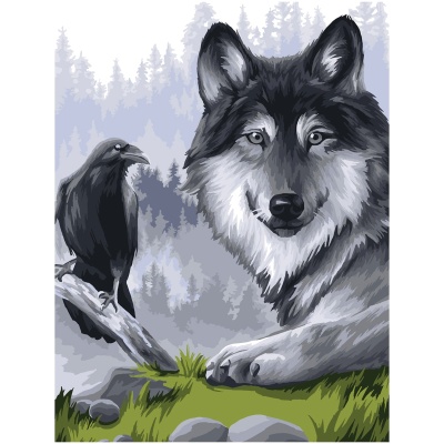 Картина по номерам на картоне ТРИ СОВЫ "Ворон и волк", 30*40, КК_53775