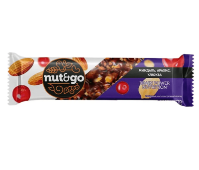 Батончик «Nut&Go» миндаль с арахисом и клюквой, 50 г