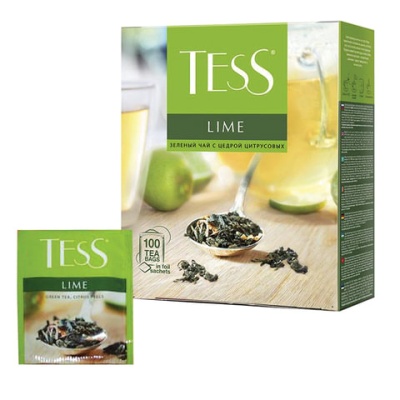 Чай TESS "Lime", зеленый с цедрой цитрусовых, 100 пакетиков по 1,5 г, 0920-09