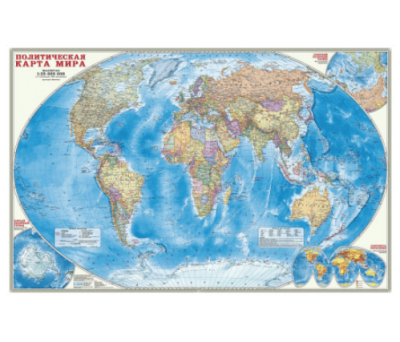 Карта настенная ГЕОДОМ "Мир политический", 124х80 см, М1:25 млн, 978-5-906964-49-6