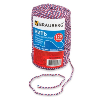 Нить хлопчатобумажная для прошивки документов BRAUBERG (БРАУБЕРГ), диаметр 1,6 мм, длина 120 м, сменный блок.jpg