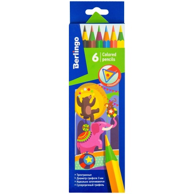 Карандаши цветные пластиковые Berlingo "Цирк", 6 цв, заточенные, CP_04806