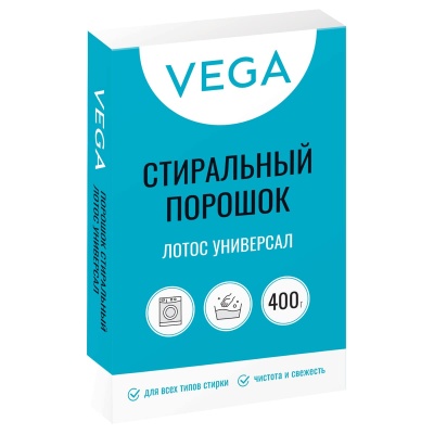 Порошок стиральный Vega, Лотос Универсал, 400г, картонная коробка, 359437