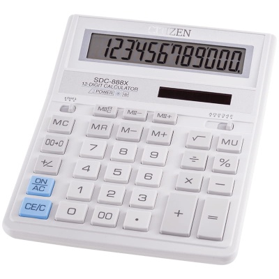 Калькулятор настольный Citizen SDC-888XWH, 12 разр, двойное питание, 158*203*31мм, белый SDC-888XWH