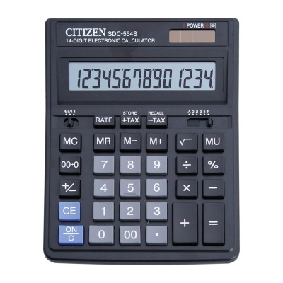 Калькулятор настольный Citizen SDC-554S, 14 разр, двойное питание, 153*199*31мм, черный SDC-554S