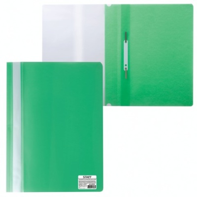 Скоросшиватель пластиковый STAFF, А4, 100/120 мкм, зеленый, 225728 