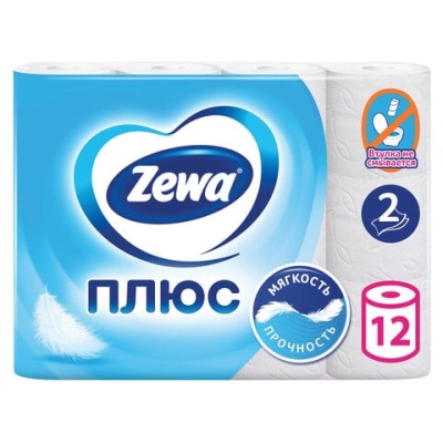 Бумага туалетная ZEWA Plus 2-х слойная, 12 рул/упак, белая 144090