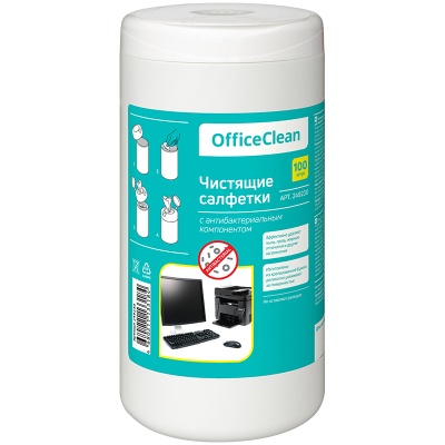 Салфетки чистящие влажные OfficeClean, универсальные, антибактериальные, в тубе, 100шт. 249230