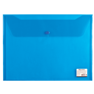 Папка-конверт с кнопкой BRAUBERG, А4, 150 мкм, до 100 листов, прозрачная, синяя, 221637