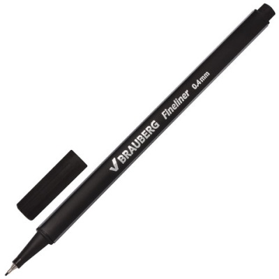 Ручка капиллярн (линер) BRAUBERG "Aero", ЧЕРНАЯ, трехгран, мет наконеч, лин письма 0,4 мм, 142252