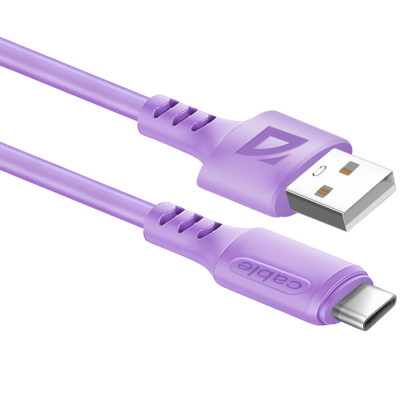 DEFENDER USB кабель F207 TYPEC, violet, 1м, 2.4А, силикон, пакет [87072]