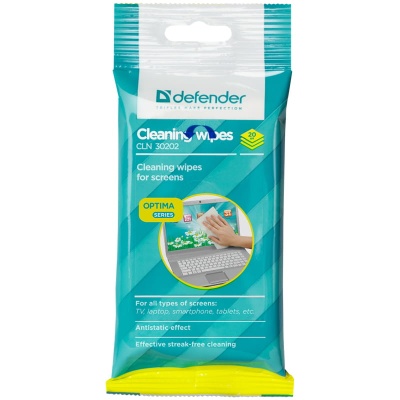 Салфетки чистящие влажные Defender CLN 30202 Optima, для мониторов, 20шт. 30202