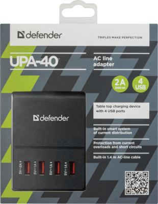Сетевой адаптер Defender UPA-40 4 порта USB, 5V / 5A