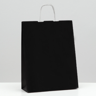 Пакет крафтовый, черный, белая ручка, 32 х 12 х 41 см