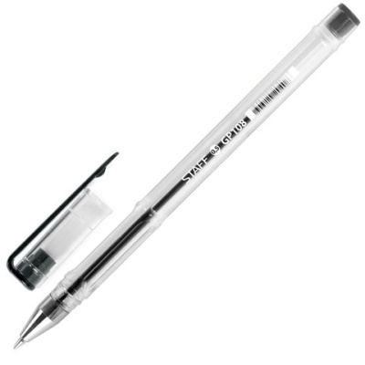 Ручка гелевая STAFF, ЧЕРНАЯ, хром. детали, узел 0,5 мм, линия письма 0,35 мм, 142789