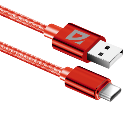 DEFENDER USB кабель F85 TYPEC, red, 1м, 1.5А, нейлон, пакет [87042]