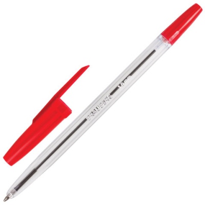 Ручка шариковая BRAUBERG "Line", красная, корпус прозрачный, узел 1 мм, линия письма 0,5 мм, BP179