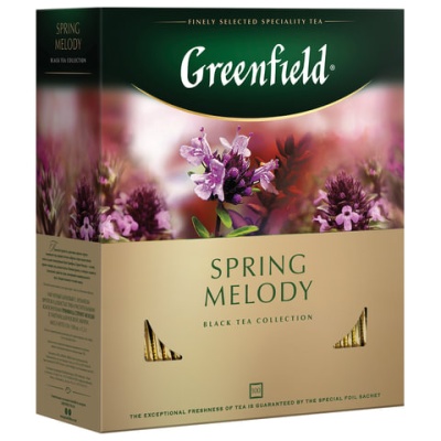 Чай GREENFIELD "Spring Melody" (Мелодия весны), черный с чабрецом, 100 пак. в конв. по 1,5г, ш/к1065