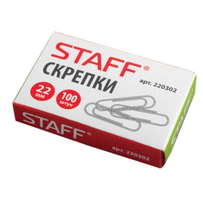 Скрепки STAFF, 22 мм, металлические, 100 шт., в картонной коробке, Россия, 220302