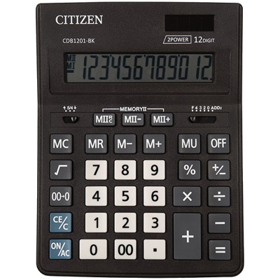 Калькулятор настольный Citizen Business Line CDB1201-BK, 12 разр, двойное пит., 155*205*35мм, черный