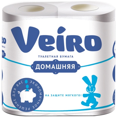 Бумага туалетная Veiro "Домашняя" 2-х слойн., 4шт., тиснение, белая 1С24