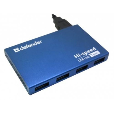 Разветвитель Defender SEPTIMA SLIM USB2.0 - 7 портов, + блок питания DC 5В...2А, + кабель USB 2.0 A