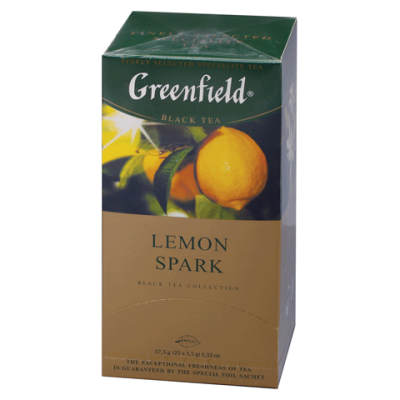 Чай GREENFIELD "Lemon Spark", черный, со вкусом лимона, 25 пакетиков в конвертах по 2 г, 0711