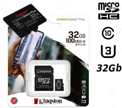 Карта памяти microSDHC UHS-I U1 KINGSTON Canvas Select Plus 32 ГБ, 100 МБ/с, Class 10, SDCS2/32GB