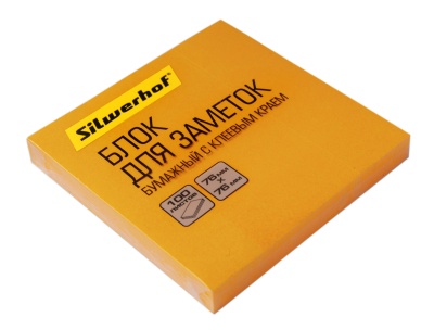 Блок самоклеящийся бумажный Silwerhof 682161-07, 100л, 76х76 мм, оранжевый неоновый