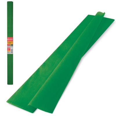 Цветная бумага крепированная плотная, растяжение до 45%, 32 г/м2, BRAUBERG, рулон, темно-зеленая