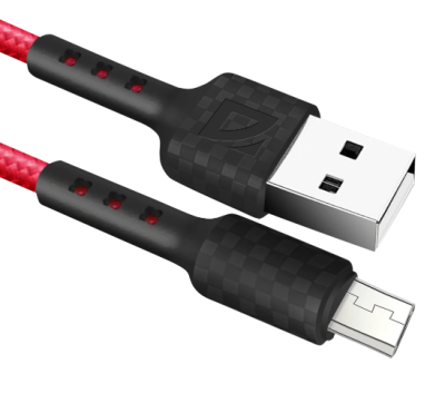 Кабель Defender F181, USB 2.0 (AM) - microUSB 2.0 (BM), 1м, 2.4А, нейлон. опл., красный [87115RED]