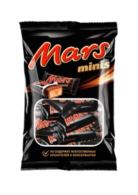 Батончик Mars Minis шоколадный minis с нугой и карамелью, покрытый молочным шоколадом, 182г
