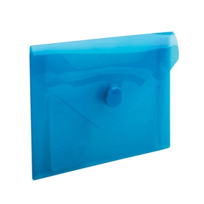 Папка-конверт с кнопкой малого формата (74х105 мм), А7, прозр. синяя, 0,18 мм, BRAUBERG, 227323