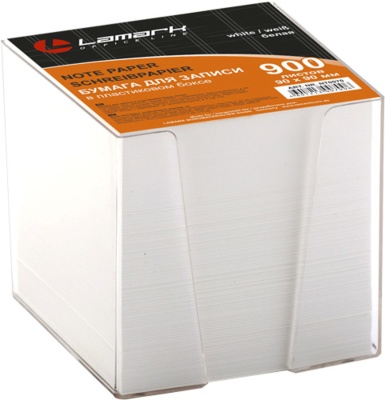 Бумага для записи 90*90мм 900л белая в прозрачном пластиковом боксе LAMARK NT0070