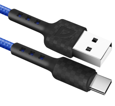 Кабель DEFENDER F181 USB 2.0 (AM) - Type C, 1 м, 2.4 А, синий [87113BLU]