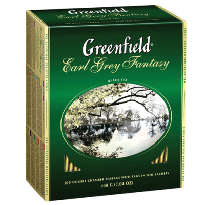 Чай GREENFIELD "Earl Grey Fantasy", черный с бергамотом, 100 пакетиков в конвертах по 2г, 0584-09