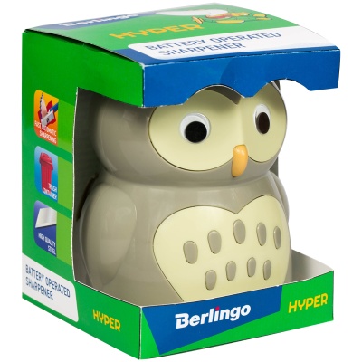 Точилка электрическая детская Berlingo "Owl", 1 отверстие, с контейнером BEs_37003